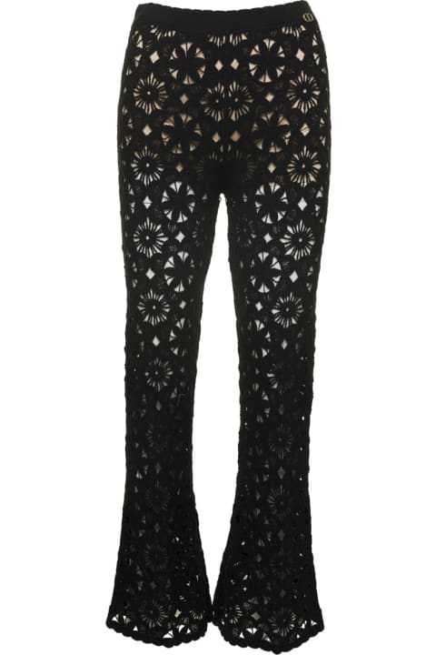 Fashion for Women TwinSet Black Flared Pants With Crochet Work In Cotton Woman