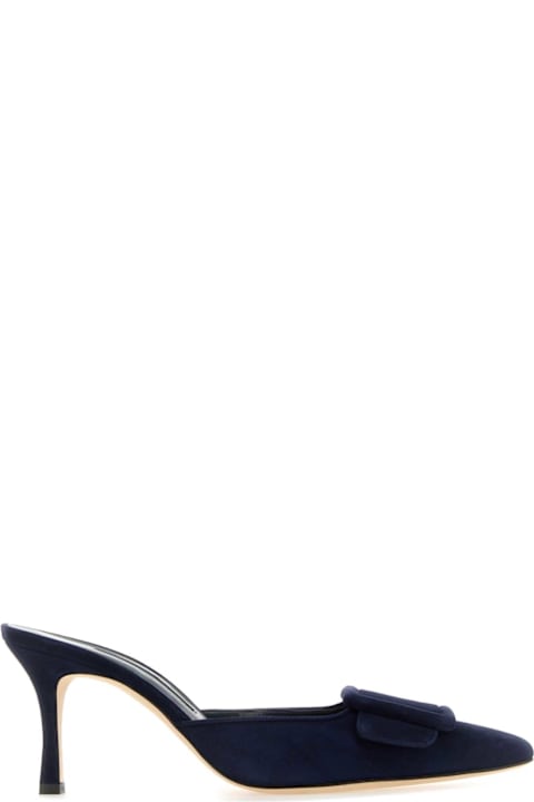 Manolo Blahnik أحذية لـ السيدات Manolo Blahnik Midnight Blue Suede Maysale Mules