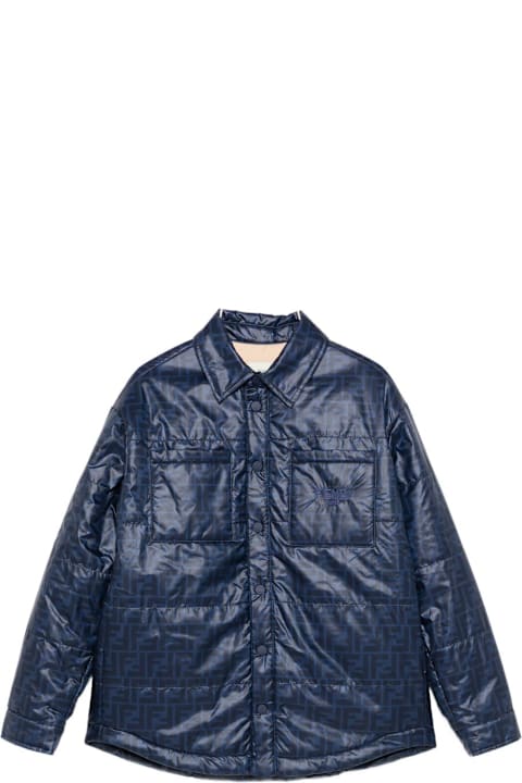 Homeware Fendi Fendi Kids Dark Blue Quilted Shirt Jacket