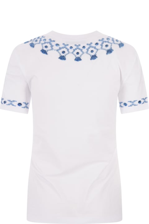 Ermanno Scervino for Women Ermanno Scervino White T-shirt With Blue Ethnic Embroidery