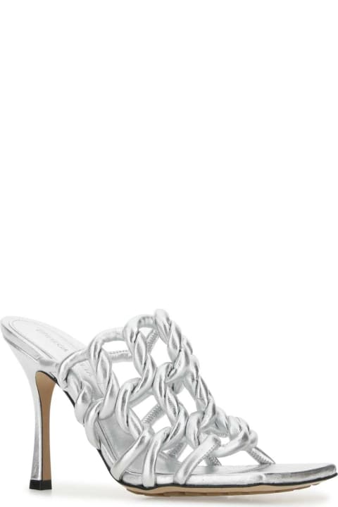 Bottega Veneta Sandals for Women Bottega Veneta Silver Leather Stretch Mules