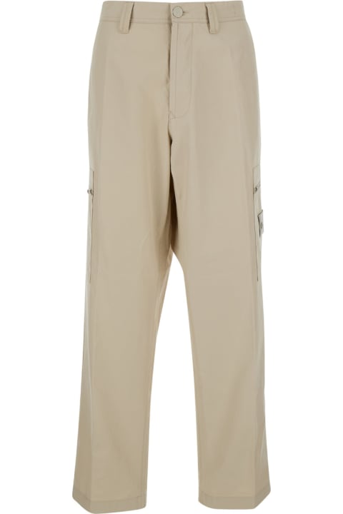 Stone Island Clothing for Men Stone Island Beige Wide Leg Trousers With Compass Logo In Cotton Man