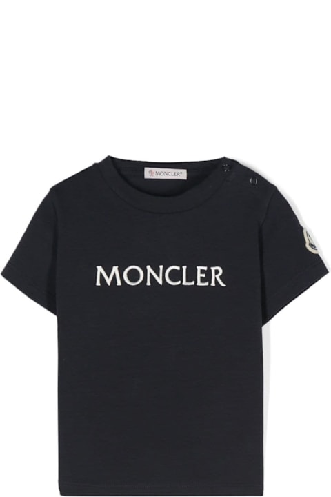 Sale for Kids Moncler Black Crewneck T-shirt With Logo Print In Stretch Cotton Baby