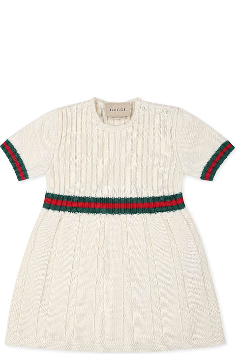 Gucci Bodysuits & Sets for Baby Girls Gucci Ivory Dress For Baby Girl With Web Detail