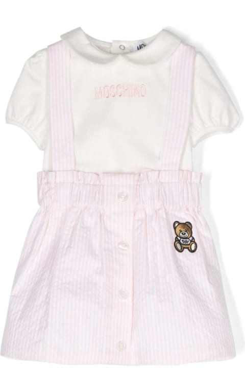 Moschino Bodysuits & Sets for Baby Girls Moschino Pink Striped Overalls With Teddy Bear In Stretch Cotton Baby