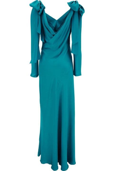 Alberta Ferretti Dresses for Women Alberta Ferretti Maxi Blue Dress With Cut-out And Surplice Neck In Satin Woman