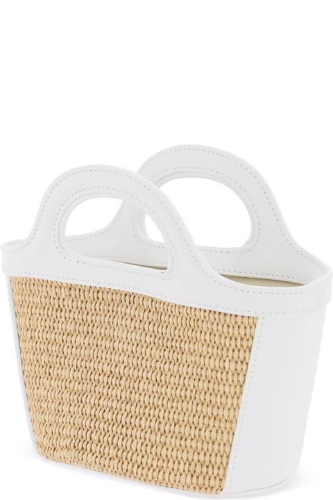 Bags for Women Marni Micro Tropicalia Summer Bag In White Leather And Natural Raffia
