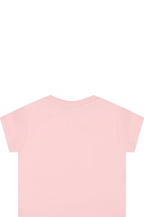 GCDS Mini T-Shirts & Polo Shirts for Baby Girls GCDS Mini Pink T-shirt For Baby Girl With Kitten
