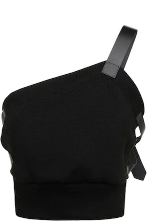 One Shoulder Top In Black Ribbed Knit