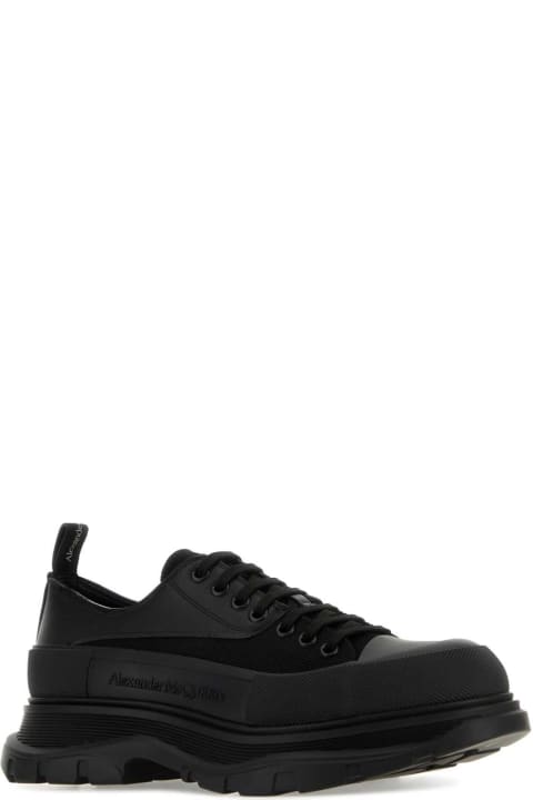 Alexander McQueen Shoes for Men Alexander McQueen Black Leather And Fabric Tread Slick Sneakers