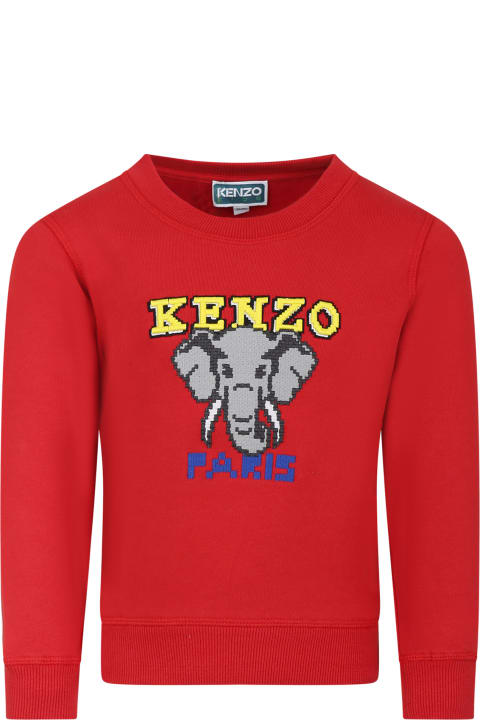 ボーイズ Kenzo Kidsのニットウェア＆スウェットシャツ Kenzo Kids Red Sweatshirt For Kids With Elephant And Logo