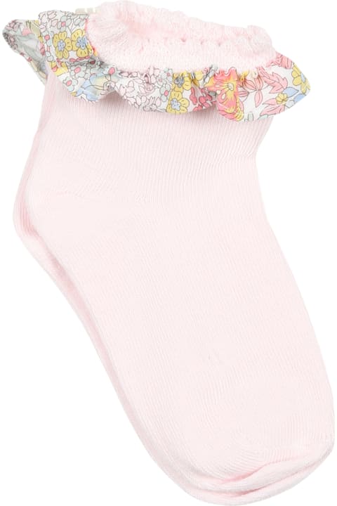 ベビーガールズ シューズ Tartine et Chocolat Pink Socks For Baby Girls With Liberty Fabric