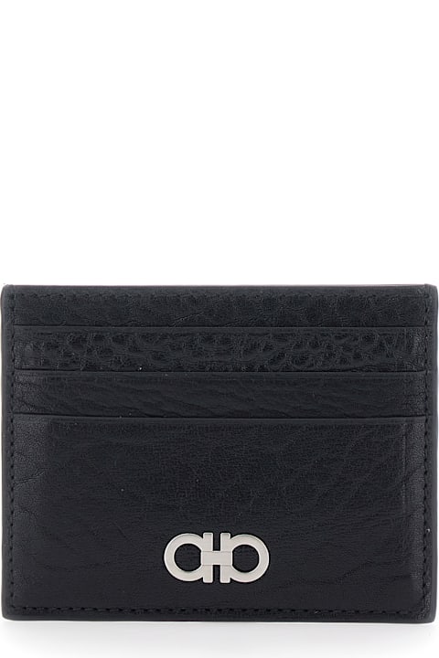 Ferragamo for Kids Ferragamo Black Card Holder With Gancini Plaque On The Front In Leather Man