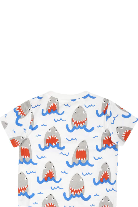 Topwear for Baby Boys Stella McCartney Kids White T-shirt For Baby Boy With Shark Print