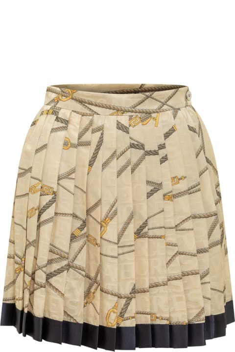 Versace Women Versace Pale Yellow Pleated Mini Skirt With All-over Logo Print In Silk Blend Woman