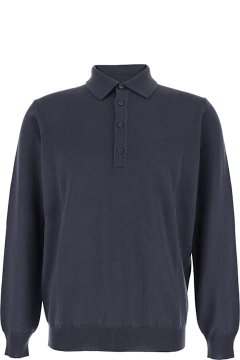 Kangra for Women Kangra Grey Polo Shirt With Classic Collar And Ribbed Trims In Wool Man