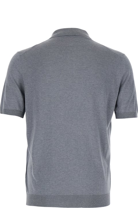 Tagliatore for Men Tagliatore Grey Polo Shirt With Buttonless Collar And Ribbed Trims In Silk Man