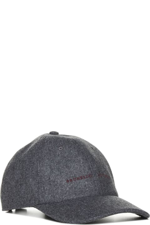 Hats for Men Brunello Cucinelli Logo Embroidered Curved Peak Baseball Cap