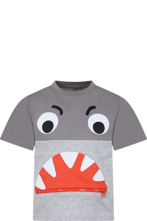 Stella McCartney Kids Stella McCartney Kids Gray T-shirt For Boy With Shark