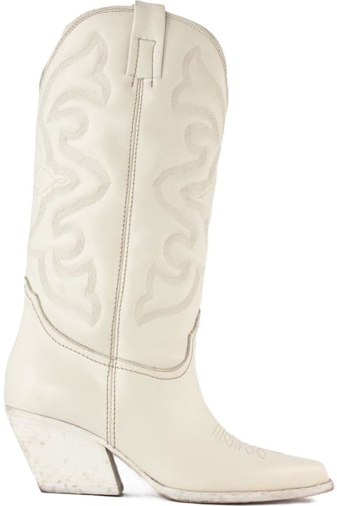 ウィメンズ Elena Iachiのシューズ Elena Iachi White Leather Texan Boots