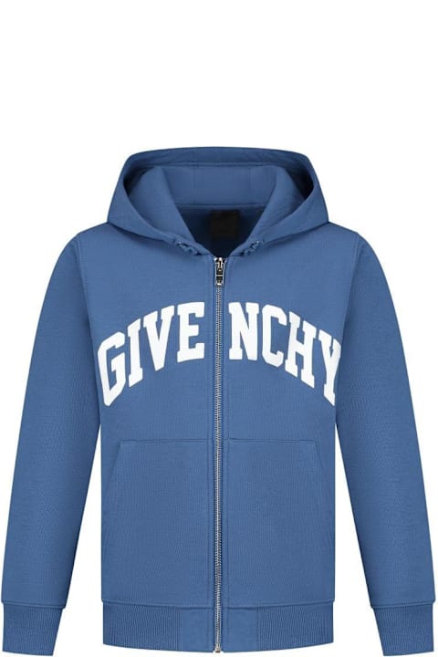 Topwear for Boys Givenchy Logo-printed Zip-up Drawstring Hoodie