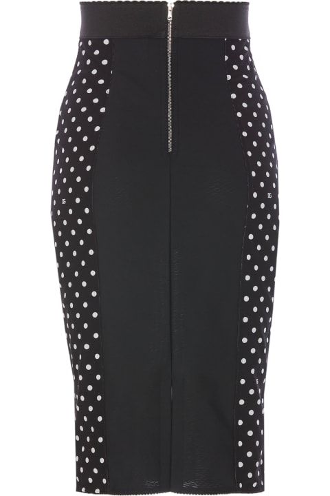 Fashion for Women Dolce & Gabbana Marquisette Pencil Skirt With Polka Dot Print And Corset Detail