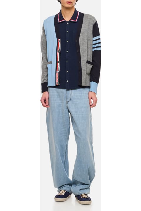 Thom Browne Coats & Jackets for Men Thom Browne 4 Bar Stripe Classic V Neck Wool Cardigan
