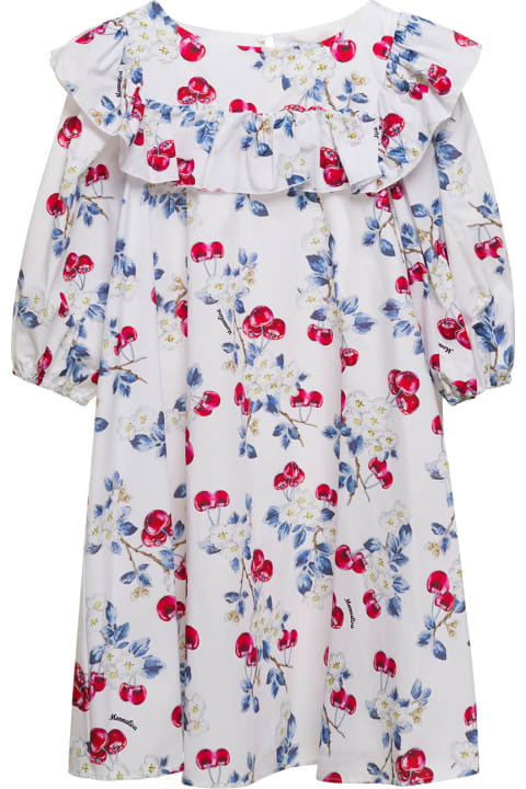 Multicolor Dress With Frill Detail And All-over Cherry Print In Cotton Girl