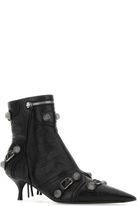 Shoes for Women Balenciaga Black Leather Cagole Ankle Boots
