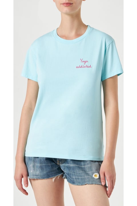 Homeware MC2 Saint Barth Woman Cotton T-shirt With "yoga Addicted" Embroidered Writing