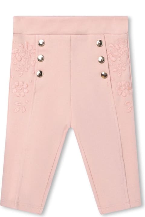 Sale for Baby Girls Chloé Pink Trousers With Buttons And Tonal Embroideries In Cotton Blend Baby