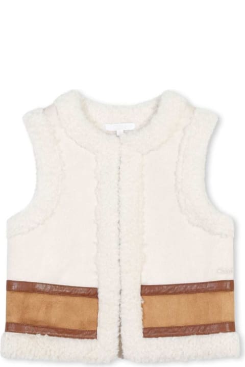 Sale for Girls Chloé White Sleeveless Vest With Logo Lettering In Shearling Girl