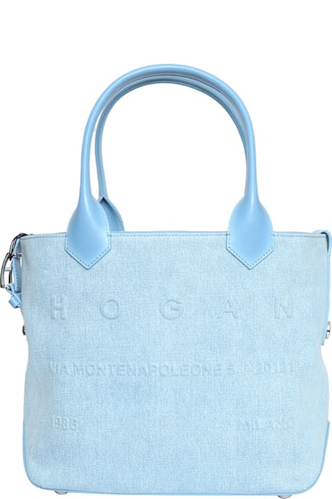 Hogan Shoulder Bags for Women Hogan Script Media Embossed(denim) Bag 14x28x34 Cm