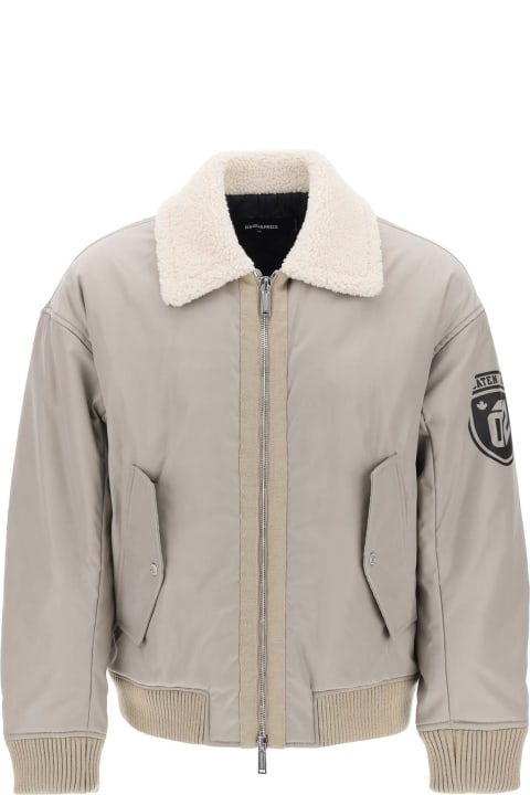 Dsquared2 Coats & Jackets for Men Dsquared2 Padded Bomber Jacket With Collar In Lamb Fur