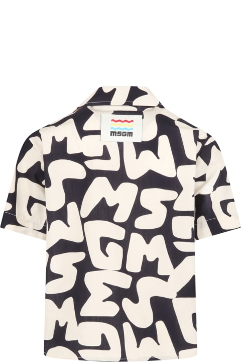 Homeware MSGM Black Shirt For Boy With Ivory Logo