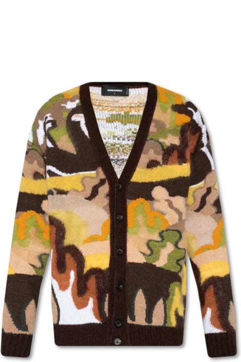 Dsquared2 Sale for Men Dsquared2 Gouache Graphic-printed Buttoned Knitted Cardigan