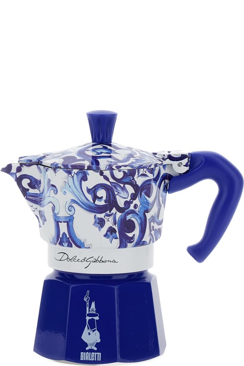 Dolce & Gabbana Tableware Dolce & Gabbana 'express Medium Bialetti' Blue And White Moka With Blu Mediterraneo Motif In Tech Materials Home