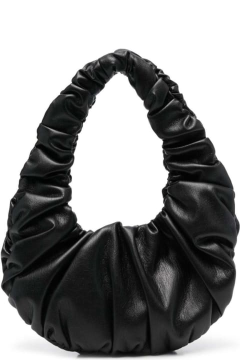 ウィメンズ新着アイテム Nanushka 'anja' Black Baguette Mini Bag With Hobo Handle In Ruched Vegan Leather Woman Nanushka