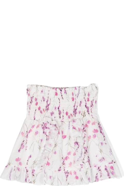 Miss Blumarine Bottoms for Girls Miss Blumarine White Miniskirt With Ruffles And Floral Print