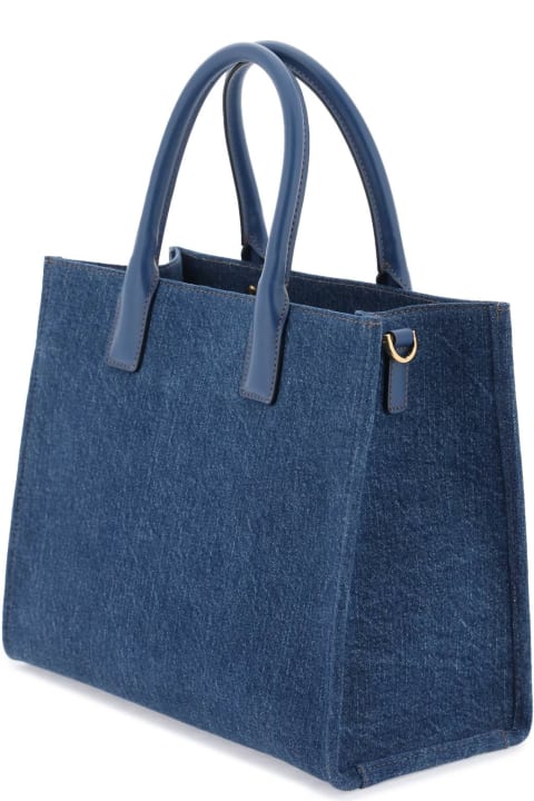 Bags for Women Versace Small 'la Medusa' Blue Cotton Shopper
