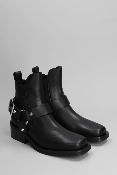 Ganni for Women Ganni High Heels Ankle Boots In Black Leather