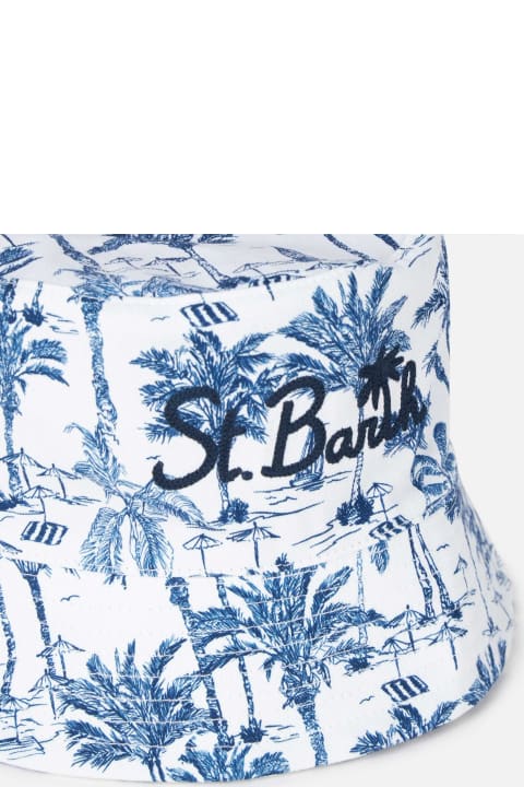 MC2 Saint Barth Hats for Men MC2 Saint Barth Cotton Bucket Hat With Front Embroidery And Toile De Jouy Pattern