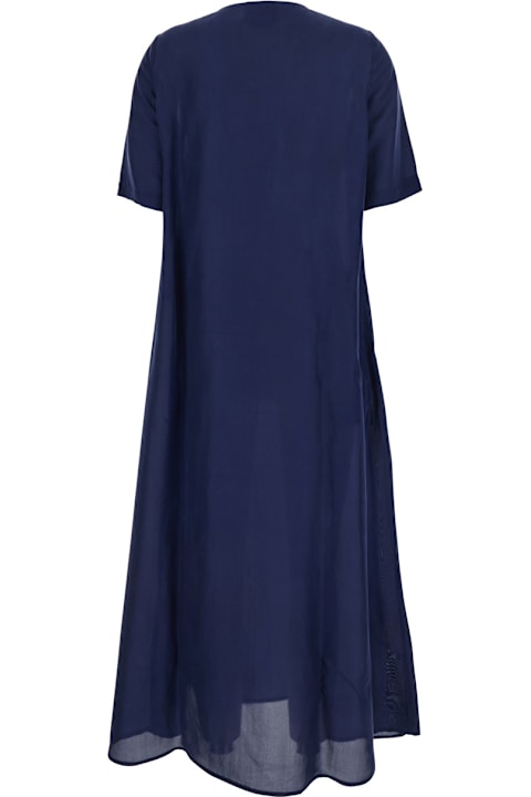 Homeware Momonì Blue Dress With V Neck And Short Sleeves In Silk Woman