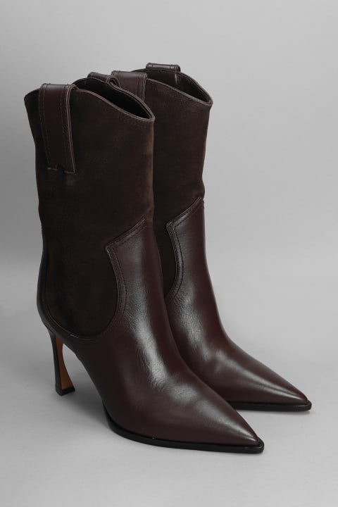 High Heels Ankle Boots In Dark Brown Leather