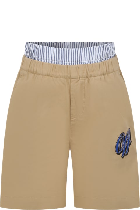 Bottoms for Boys Off-White Beige Shorts For Boy With Logo