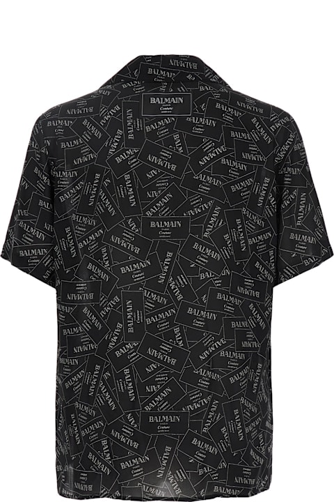 Balmain Shirts for Men Balmain Black Shirt With Notched Collar And All-over Logo Print In Viscose Man