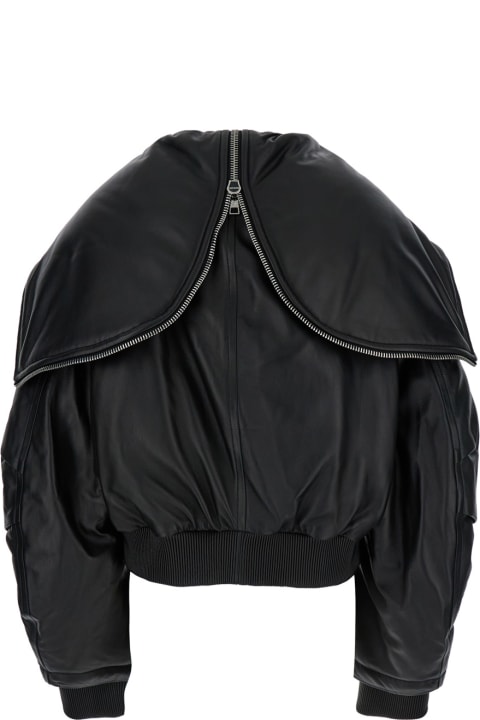 The Attico Coats & Jackets for Women The Attico Black Bomber Jacket With Zipped Oversized Hood In Leather Woman