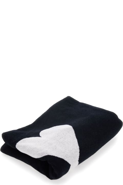 Fashion for Women Ami Alexandre Mattiussi Black Beach Towel With Contrasting Monogram In Cotton