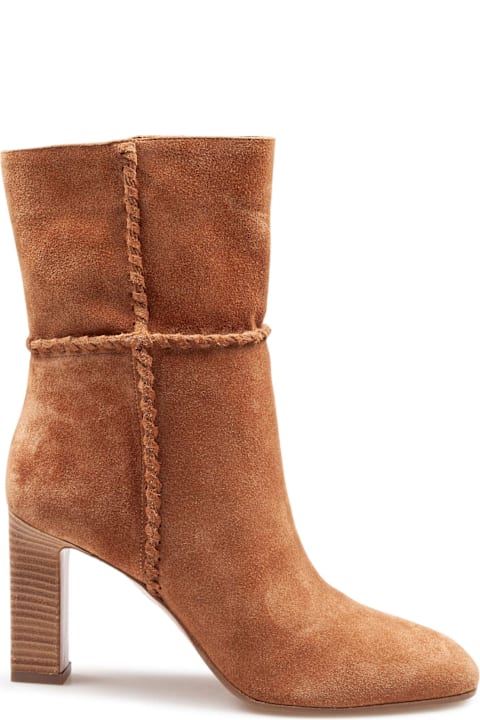 Aquazzura for Kids Aquazzura Indy 85 Suede Ankle Boot In Camel