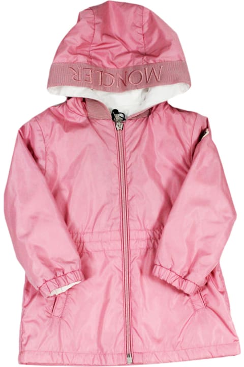 Sale for Baby Girls Moncler Light Nylon Messein Jacket With Hood And Zip Closure With Logo Printed On The Arm.